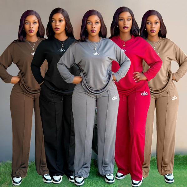 Long sleeved shirt, wide leg pants, two-piece set