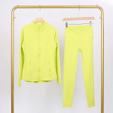 Slim fit stand up collar jacket and cropped pants set, elastic quick drying fitness yoga suit