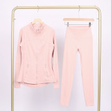 Slim fit stand up collar jacket and cropped pants set, elastic quick drying fitness yoga suit