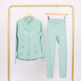 Slim fit stand up collar jacket and cropped pants set, elastic quick drying fitness yoga suit