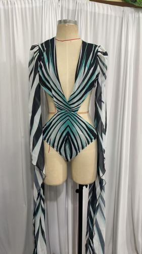 Striped one-piece bikini