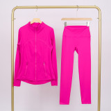 Slim fit stand up collar jacket and cropped pants set, elastic quick drying fitness yoga suit