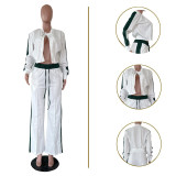 Ribbon long sleeved wide leg pants set