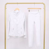 Slim fit stand up collar jacket and cropped pants set, elastic quick drying fitness yoga suit