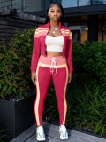 Splicing long sleeved zipper cardigan sports pants two-piece set