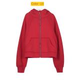 Full zip loose hoodie with loose short fit and plush hoodie