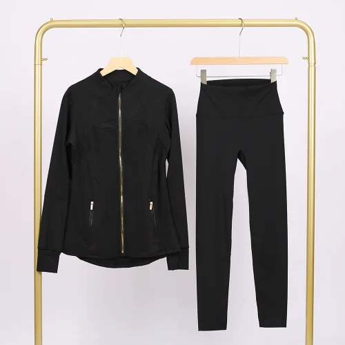 LU847860243134-1 9-inch pants set, gold zipper jacket, yoga suit