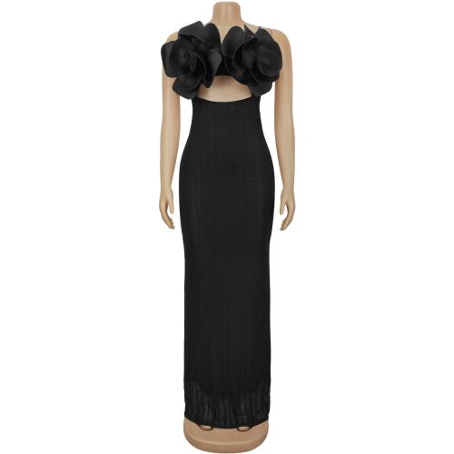 Lace chest flower backless suspender dress