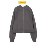Full zip loose hoodie with loose short fit and plush hoodie