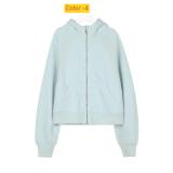 Full zip loose hoodie with loose short fit and plush hoodie