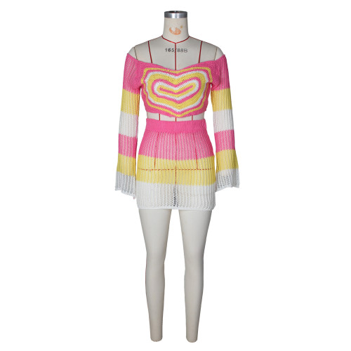 Handmade crochet heart-shaped hip bag skirt two-piece set