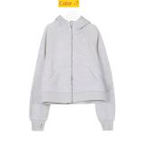 Full zip loose hoodie with loose short fit and plush hoodie