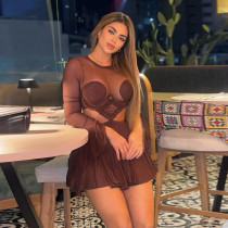 Mesh splicing perspective long sleeved dress