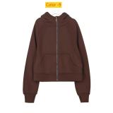 Full zip loose hoodie with loose short fit and plush hoodie