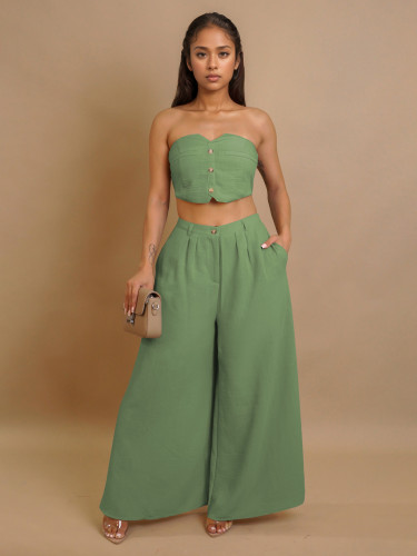 Elastic strapless vest wide leg pants set