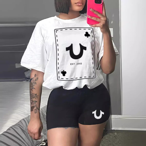 Letter printed loose short sleeved shirt