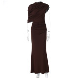 Slanted shoulder bag hip fold irregular dress
