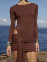 Round-neck tie-up cut-out bodycon skirt