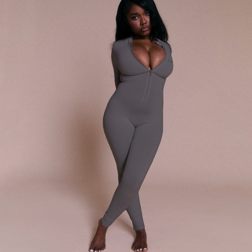 Tight zipper long sleeved jumpsuit