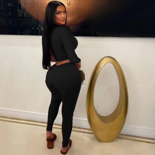 Sexy and Fitted Two-Piece Set with Single Long Sleeve and Pants MZ2904
