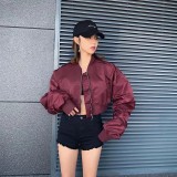 Stand up collar short zipper jacket, baseball jacket, top