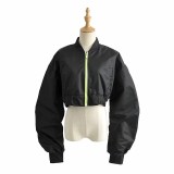 Stand up collar short zipper jacket, baseball jacket, top