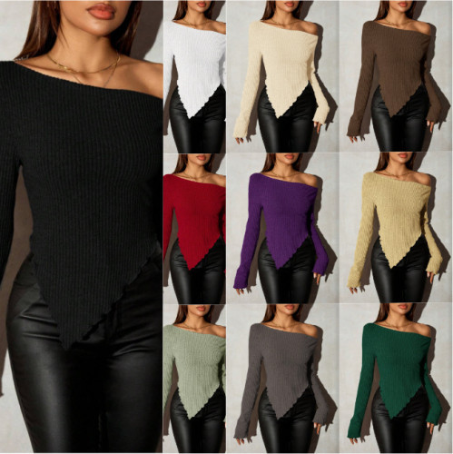 Solid color off shoulder knitted women's clothing