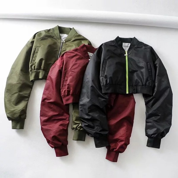 Stand up collar short zipper jacket, baseball jacket, top