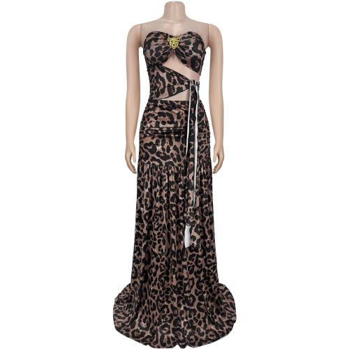 Leopard print strapless backless dress