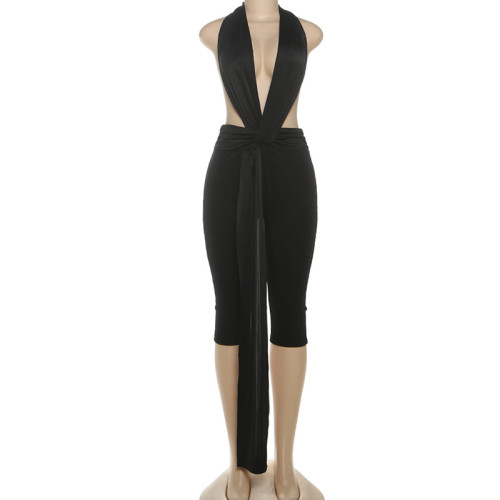 Sleeveless hanging neck backless tight jumpsuit