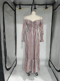 One shoulder pleated striped pleated dress