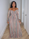 One shoulder pleated striped pleated dress