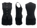 Sleeveless top three-dimensional flower wrapped hip skirt set