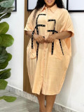 Loose collar shirt, medium length shirt, short sleeved dress