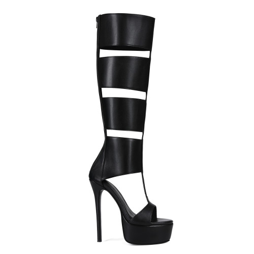 Water platform thin high heel large size long open-toe boots