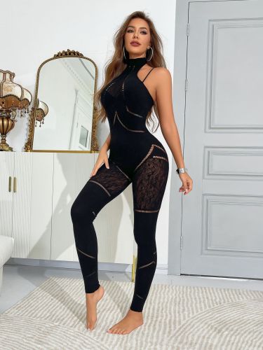 Sexy jumpsuit with thickened mesh cover N-6069
