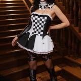 Halloween Black and White Grid Party Dress