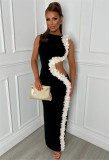 Sleeveless hollowed out side slit long floral dress