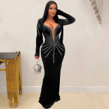 Hot pressed long sleeved long skirt dress