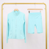 Slim fit elastic quick drying stand up collar jacket, cropped pants, yoga clothes, fitness suit