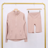 Slim fit elastic quick drying stand up collar jacket, cropped pants, yoga clothes, fitness suit