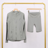 Slim fit elastic quick drying stand up collar jacket, cropped pants, yoga clothes, fitness suit