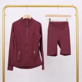 Golden zipper Slim fit elastic jacket, cropped pants, yoga fitness suit