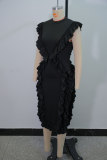 Lotus leaf edge waist bag hip dress