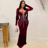 Hot pressed long sleeved long skirt dress