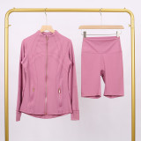 Golden zipper Slim fit elastic jacket, cropped pants, yoga fitness suit