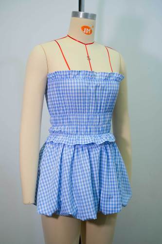 Waist striped strapless top and puffy skirt set