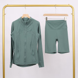 Slim fit elastic quick drying stand up collar jacket, cropped pants, yoga clothes, fitness suit