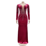 Hot pressed long sleeved long skirt dress