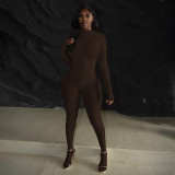 High collar long sleeved jumpsuit, high waist waist bag, foot pants set